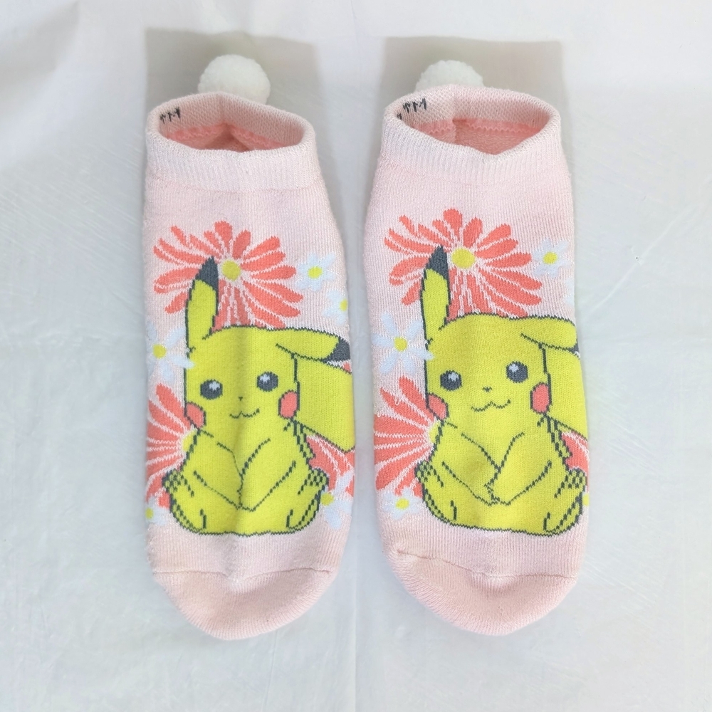 Pokemon Pikachu Floral Pom No-Show Grip Socks